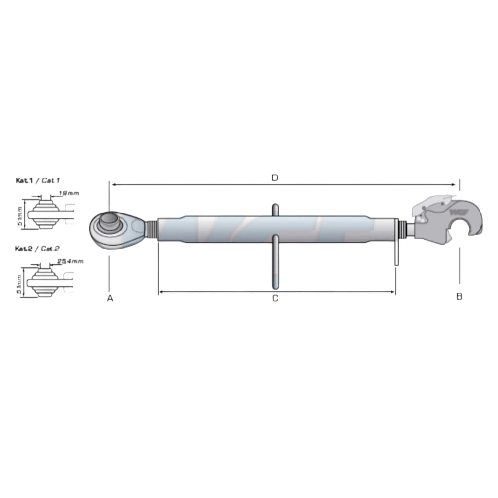 Oberlenker mit Fanghaken Kat 2-2 M30x3,5 / 915-1150mm