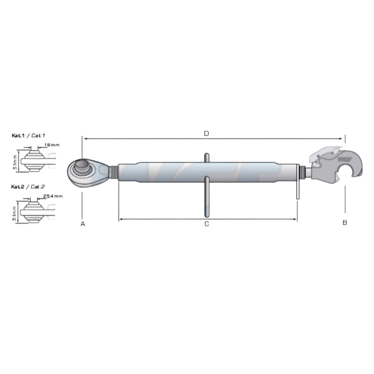Oberlenker mit Fanghaken Kat 2-2 M30x3,5 / 515-755mm