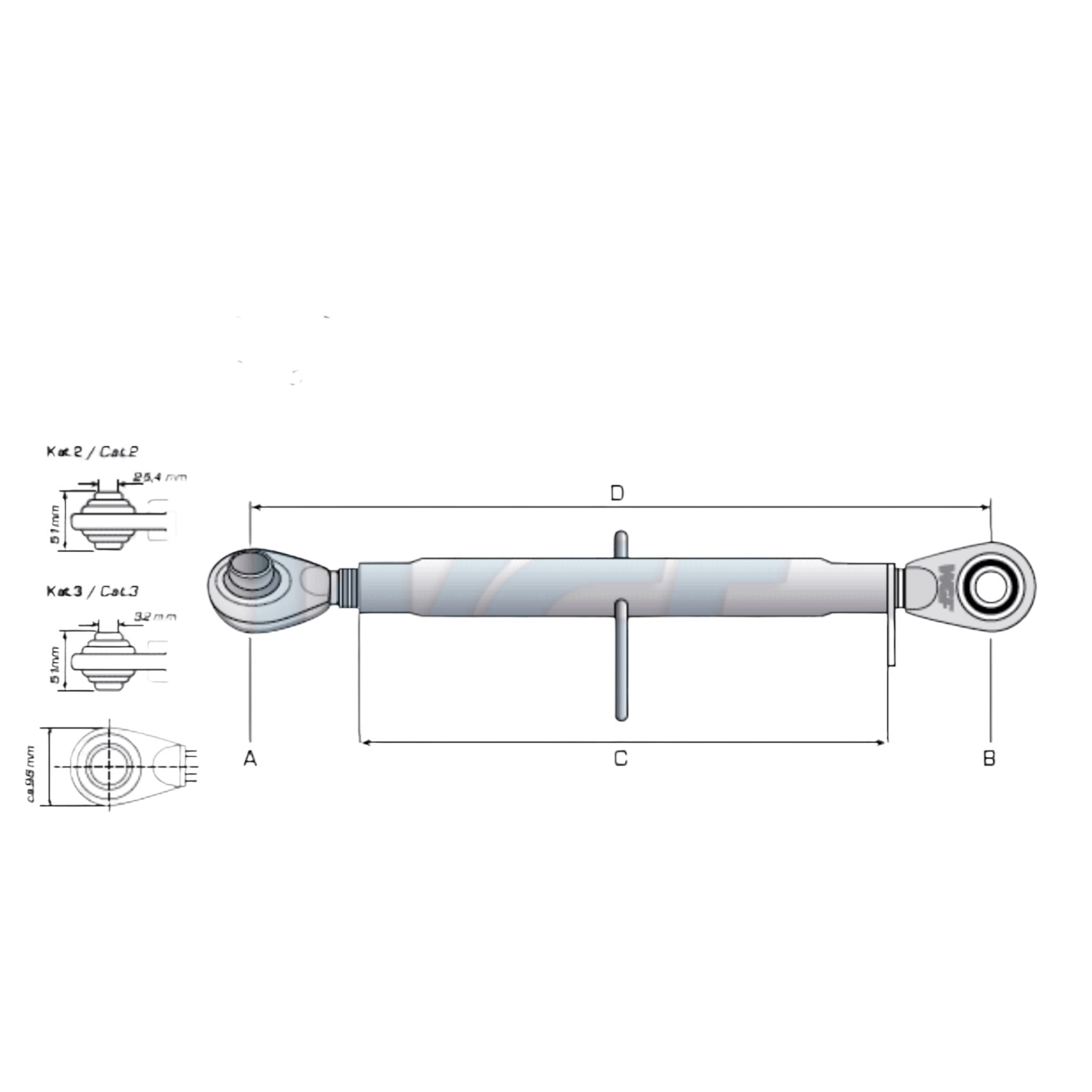 Oberlenker Kat 3-3 Extra Schwer M36x3mm / 700-1000mm