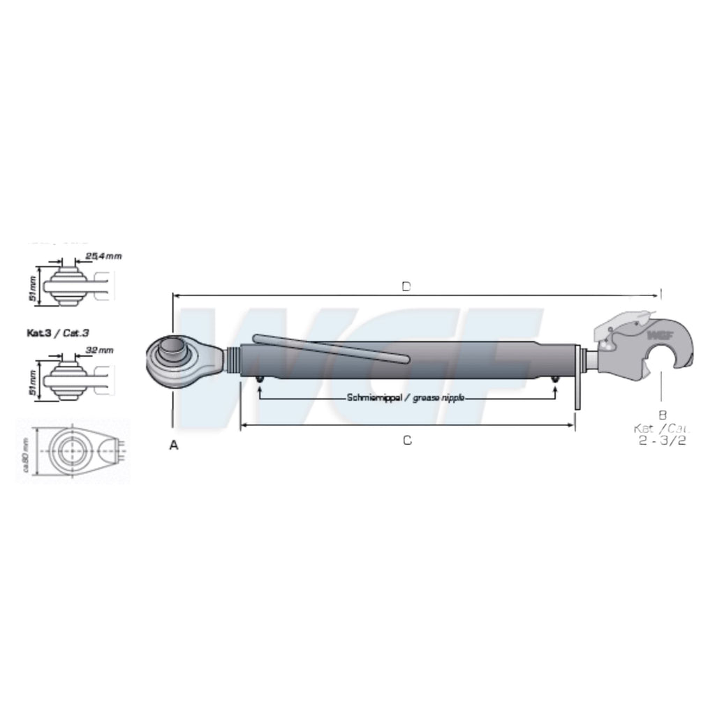 Oberlenker Fanghaken Kat 2-2 für Fendt M30x3,5mm / 515-755mm (24To.)