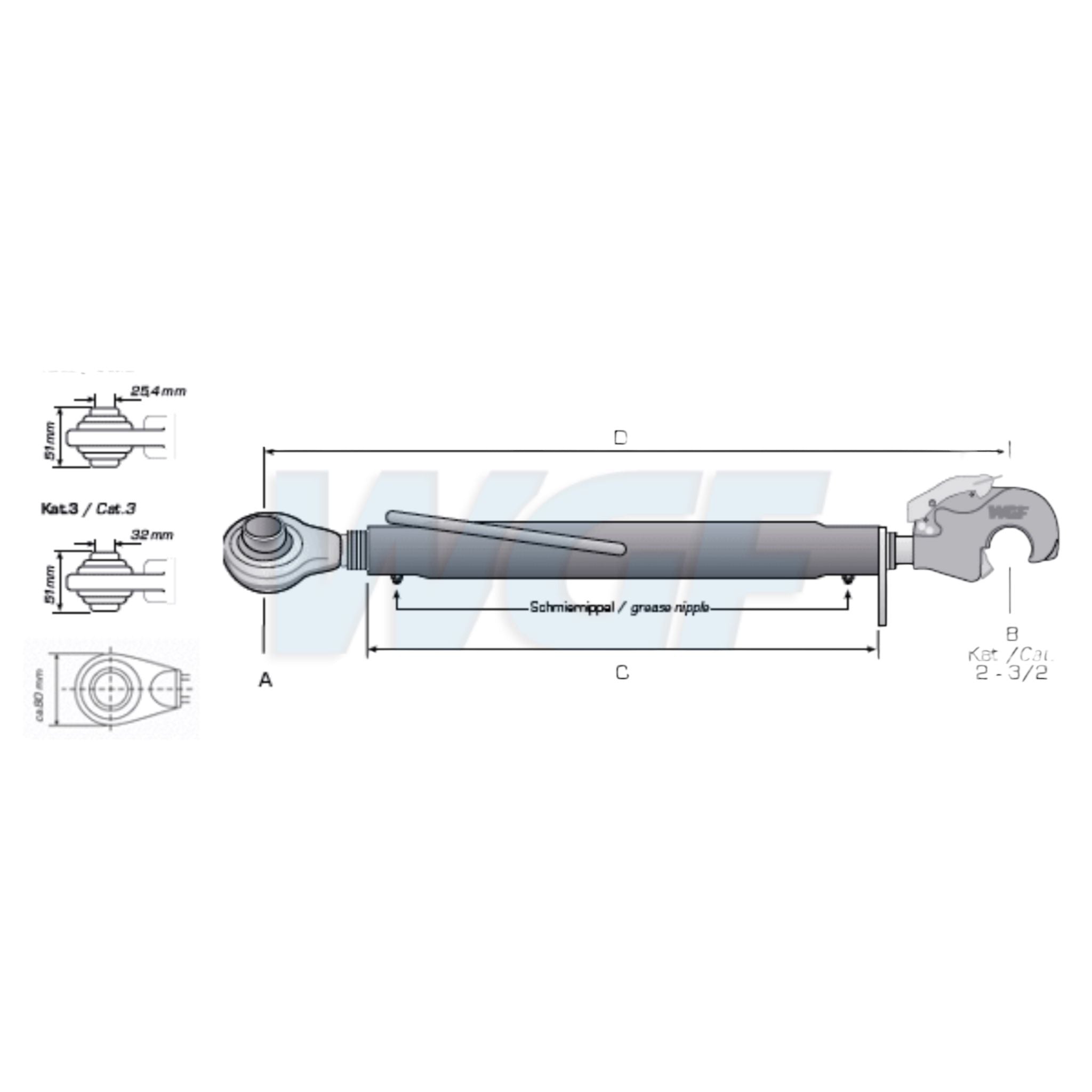 Oberlenker Fanghaken Kat 2-2 für Fendt M30x3,5mm / 515-755mm (24To.)
