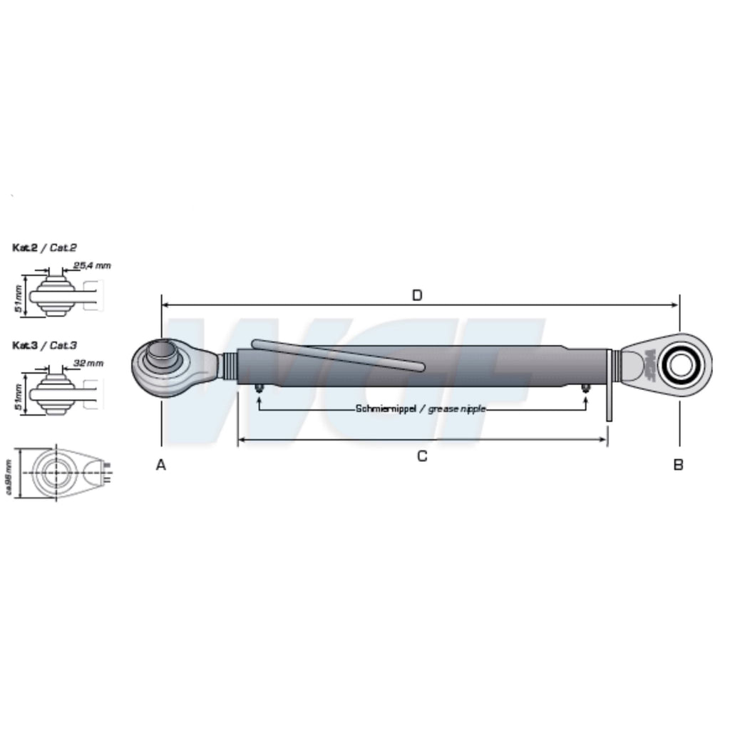 Oberlenker Kat 2-3 (30 To.) M36x3mm / 570-870mm