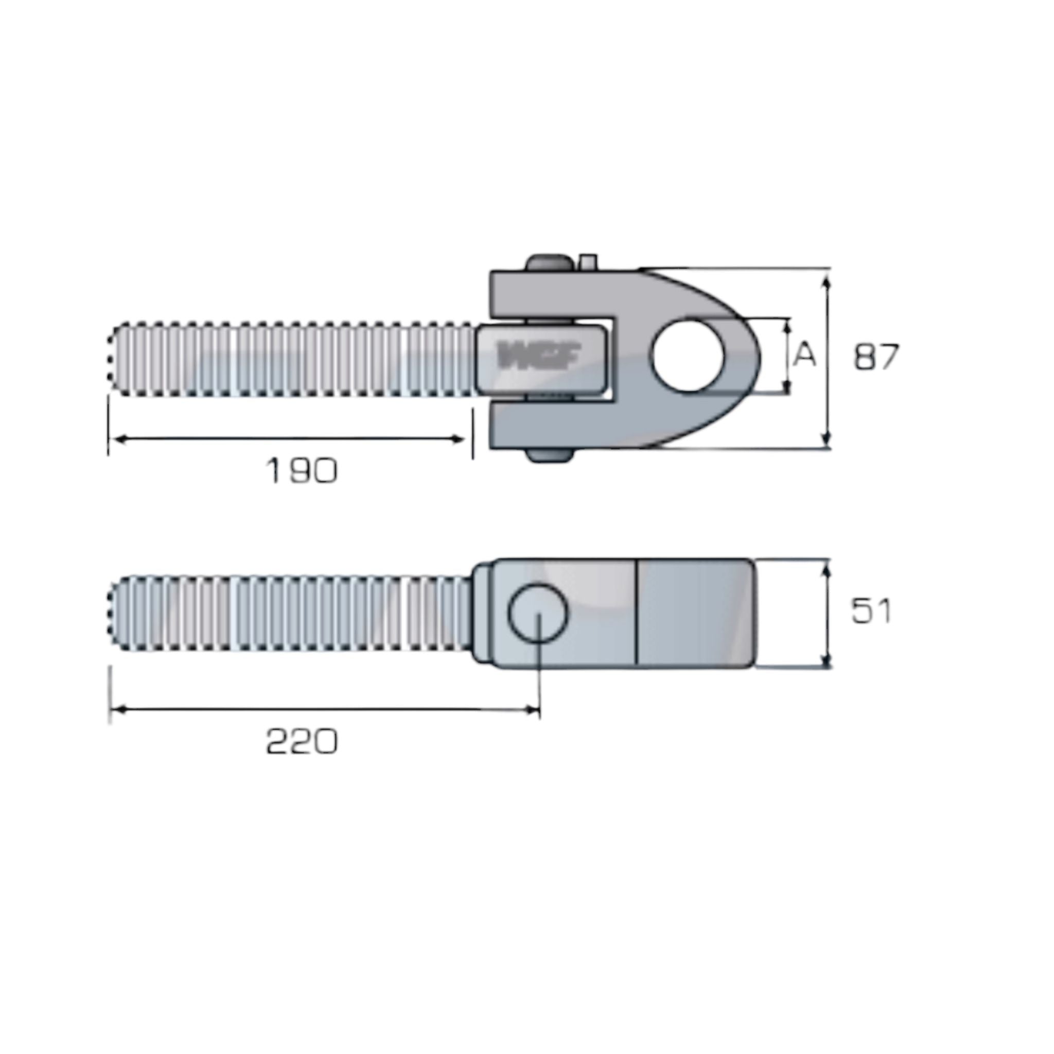 Gabelgelenkkopf Kat 3 mit Spindel Links-gew. M40x3mm für Hydraulik- Oberlenker
