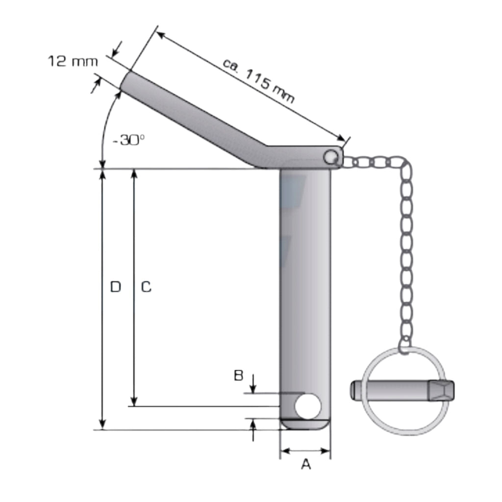 Oberlenker Sicherungsbolzen Kat 2  175mm mit Kette und Griff