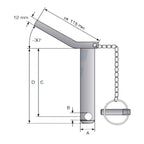 Oberlenker Sicherungsbolzen Kat 2  175mm mit Kette und Griff
