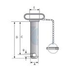Oberlenker Sicherungsbolzen Kat 2  105mm mit Kette und Griff