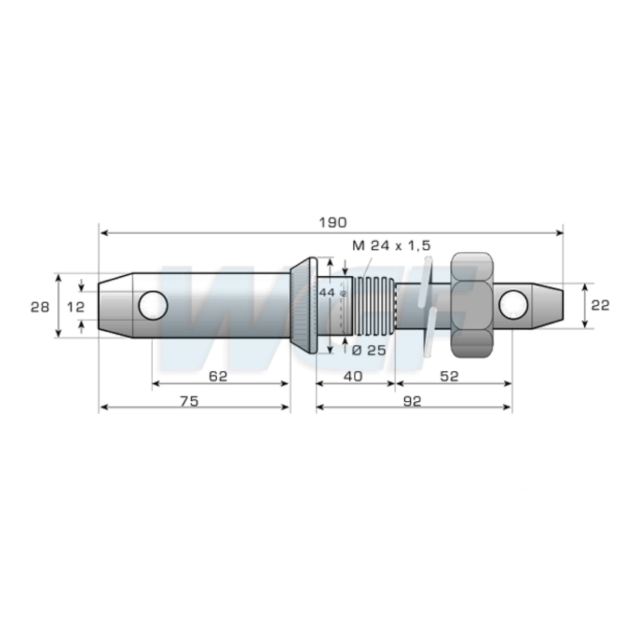 Unterlenker Stufen Gerätebolzen Kat 2-1 / 190mm Gewindebolzen