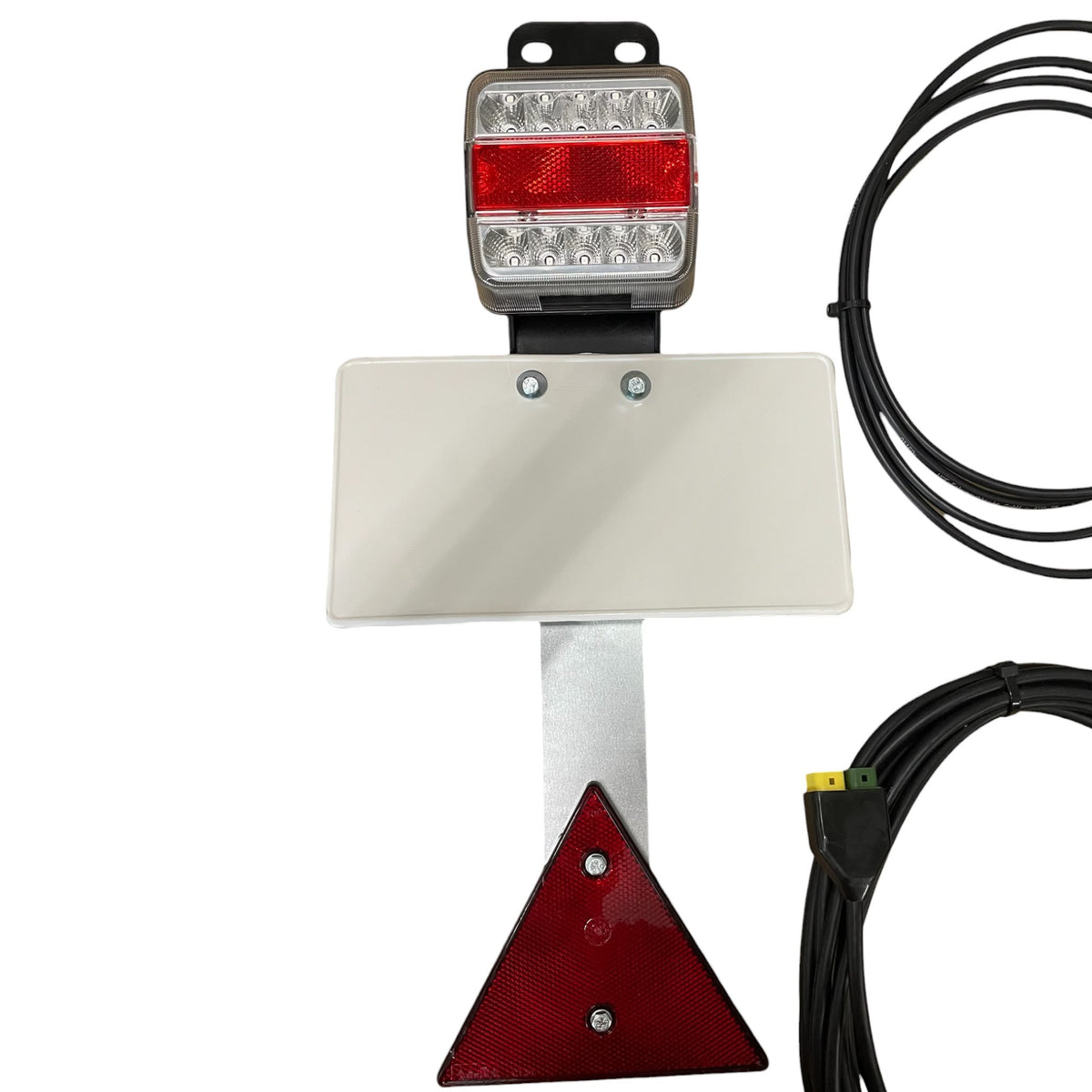 Dreifunktions-Kabelleuchte LED ohne Steckdose, mit Kennzeichenhalter, 2x LED-Kammerleuchte, 2x Dreieckreflektoren an Pendelhaltern, Hauptkabel 7,5m, Zwischenkabel 2,2m