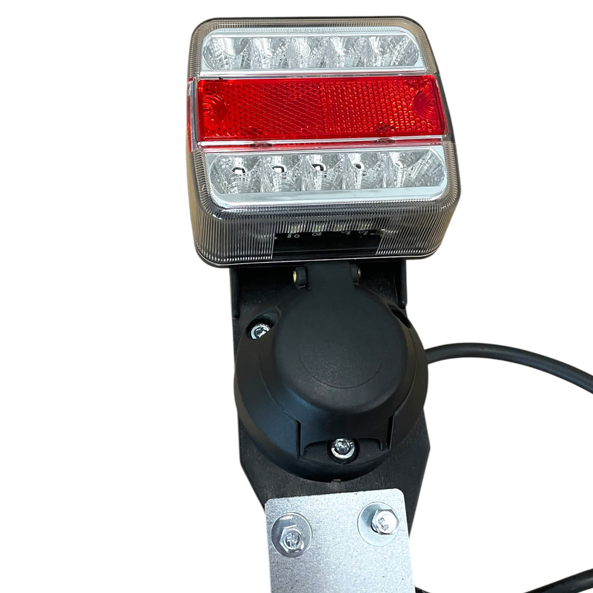 Dreifunktions-Kabelleuchte LED mit Steckdose, mit Kennzeichenhalter, 2x LED-Kammerleuchte, 2x Dreieckreflektoren an Pendelhaltern, Hauptkabel 7,5m, Zwischenkabel 2,2m