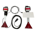 Dreifunktions-Kabelleuchte LED mit Schlagschutzgehäuse, mit Steckdose, mit Kennzeichenhalter, 2x LED-Kammerleuchte, 2x Dreieckreflektoren an Pendelhaltern, Hauptkabel 7,5m, Zwischenkabel 2,2m